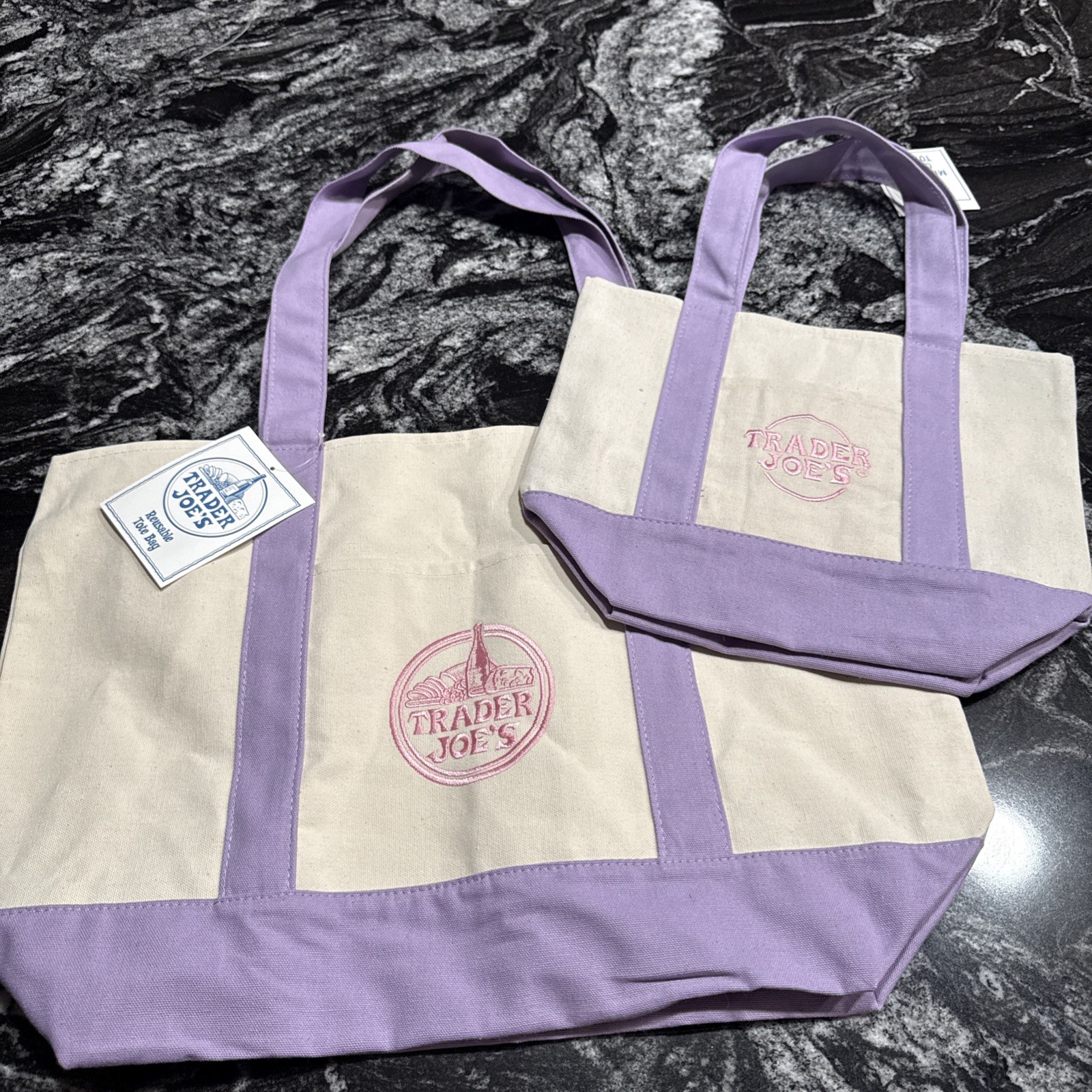Trader Joe’s Viral LARGE AND MINI Lavender Canvas Tote Bag Set Of 2 NWT!