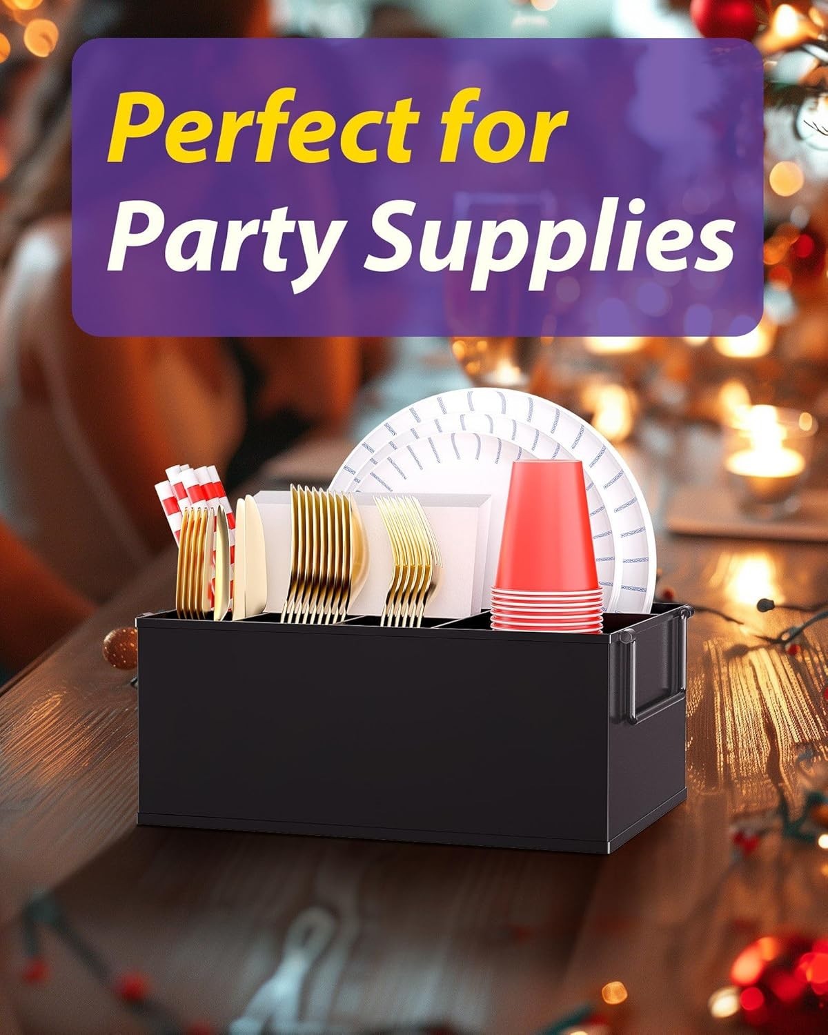 Portaplatos reutilizable – Portautensilios para exteriores con dos asas, ideal p