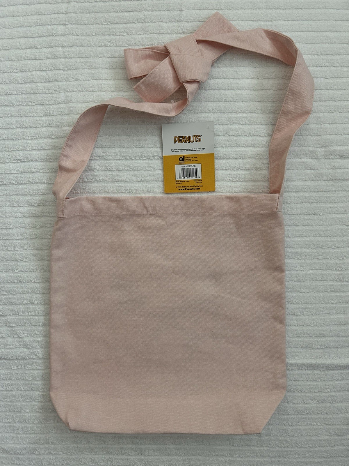 Snoopy Peanuts Valentine Canvas Tote Shoulder Bag Pink Hearts 14″ x 13″ NWT