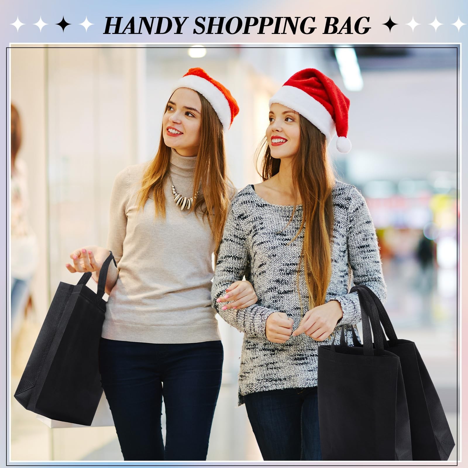 60 Pack Reusable Grocery Bags Non Woven Tote Bags 3 Sizes Shopping Bag with H…