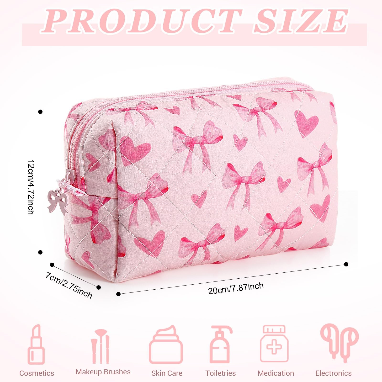 Paterr Cotton Quilted Makeup 7.9 x 4.7 x 2.8 inches / 20 x 12 x 7 cm, Pink