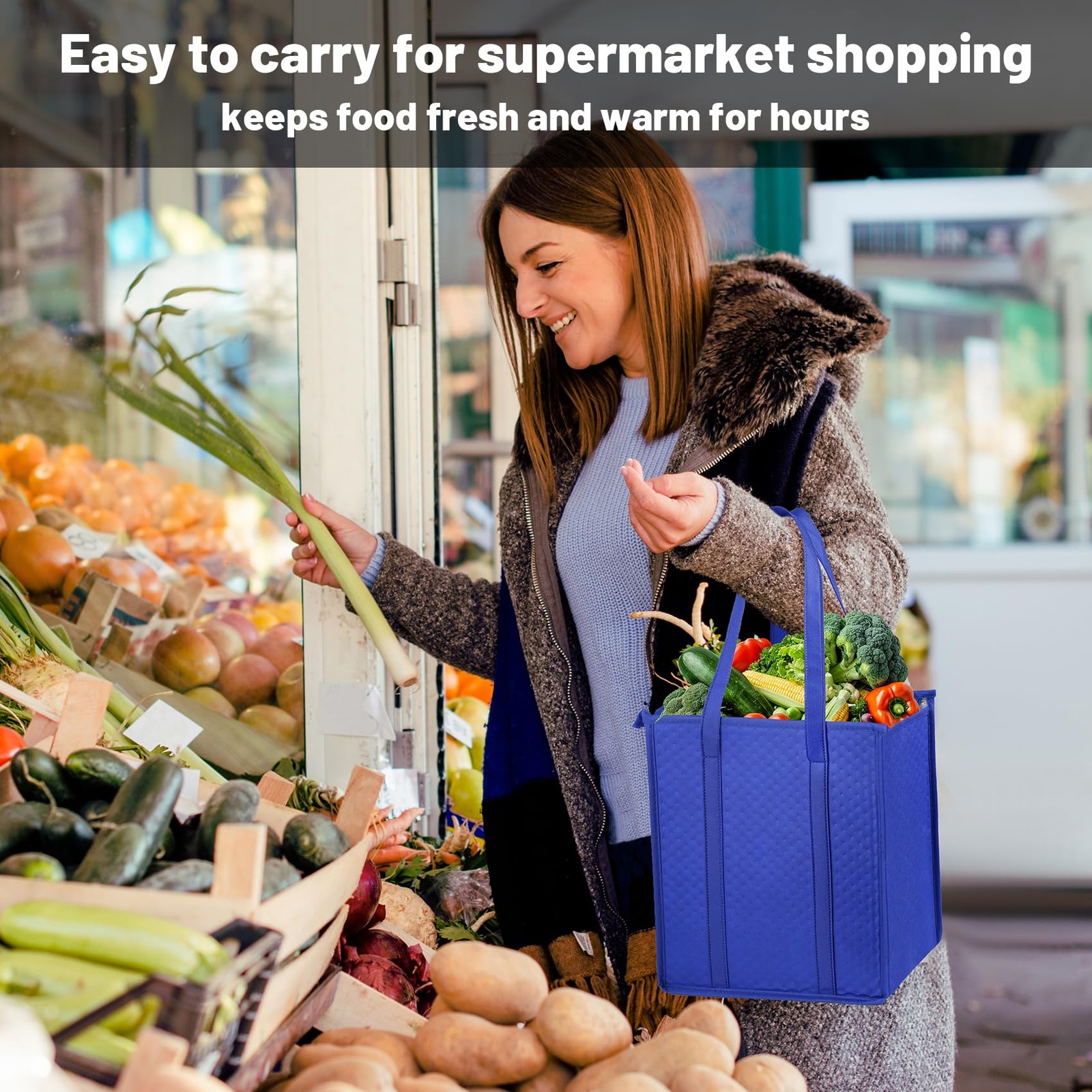 Reusable Grocery Bags 10 Pack Zippered Top Protable Cooler Bag Insulated Shop…