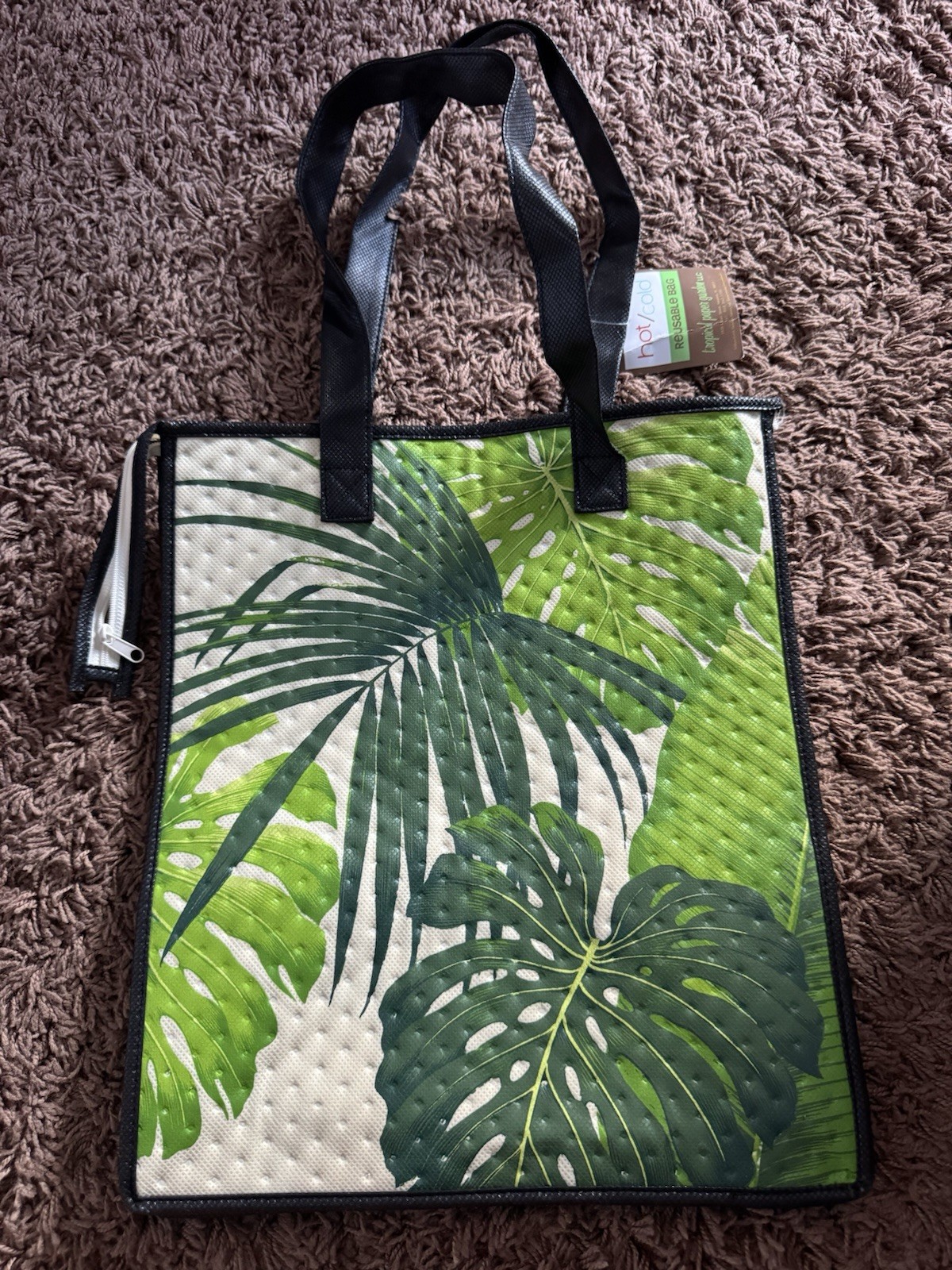 NWT Tropical Paper Garden Insulated Reusable Shopping or Lunch Tote Bag Greenery