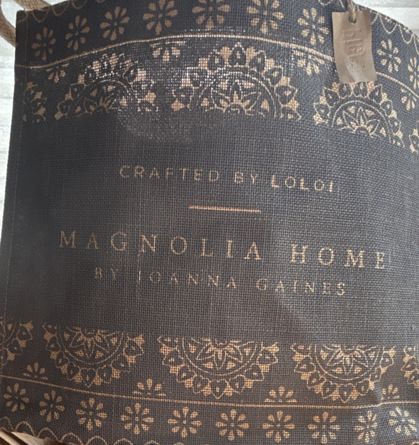 Magnolia Home Burlap Reusable Shopping Bag Foldable Brown Beige Contemporary
