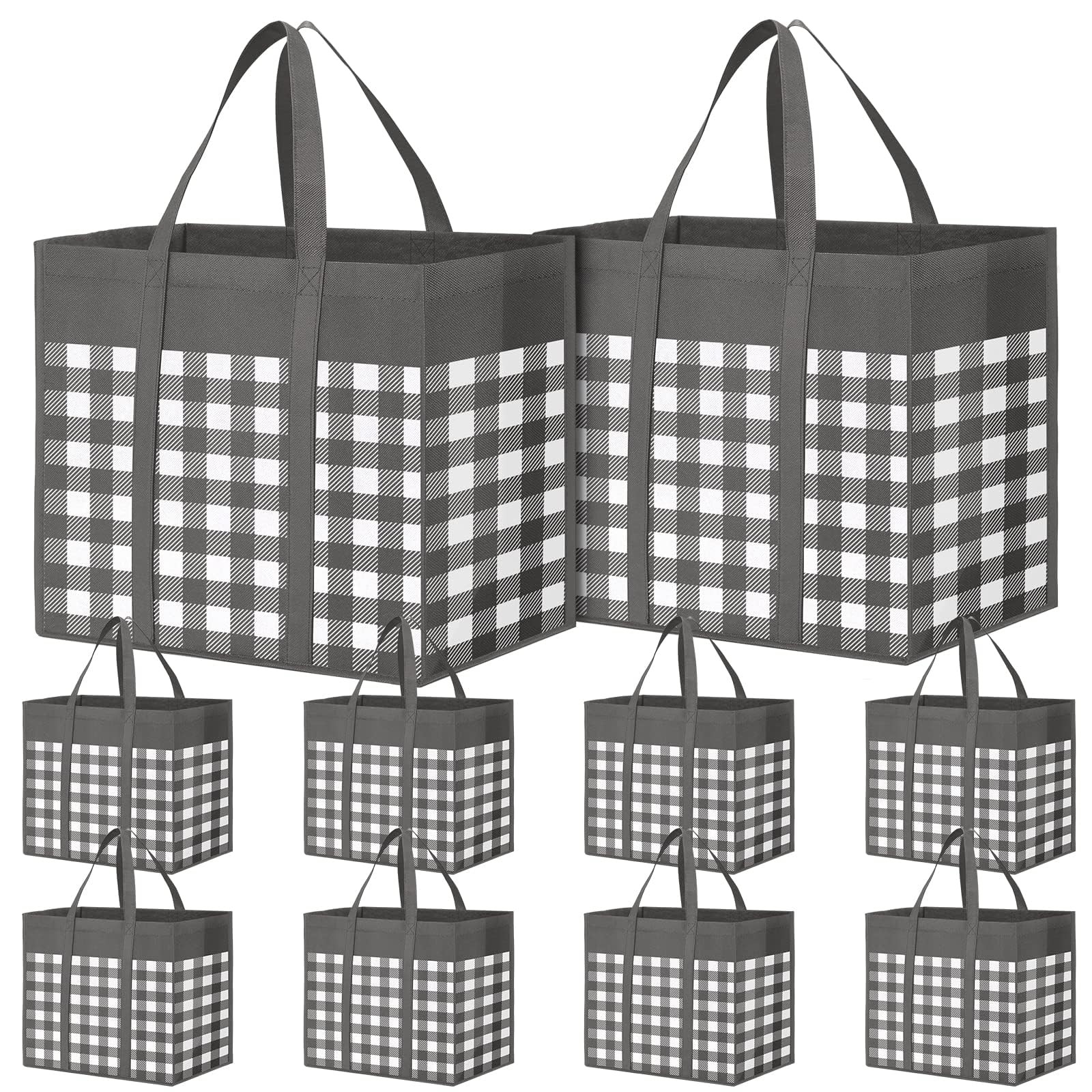 Reusable Grocery Bag 10Pack Foldable Shopping Bulk Reinforced Handle GreyWhite