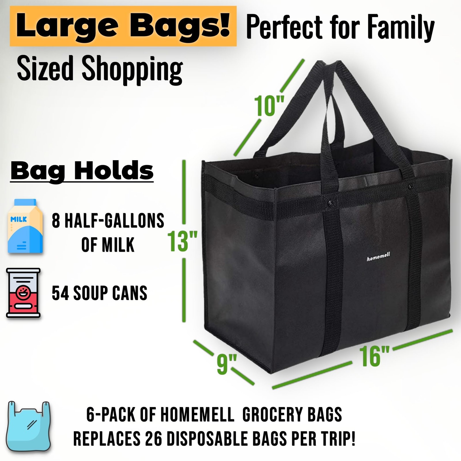 Heavy Duty Reusable Grocery Bags, Large Collapsible Tote Bag Holds 100 LBS, E…