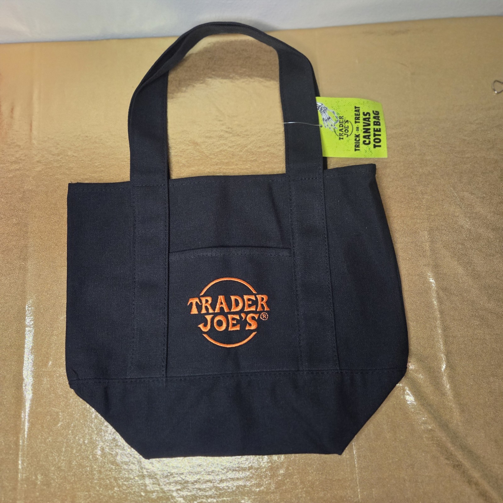Trader Joes Canvas Halloween Mini Tote. Limited Edition. Black orange
