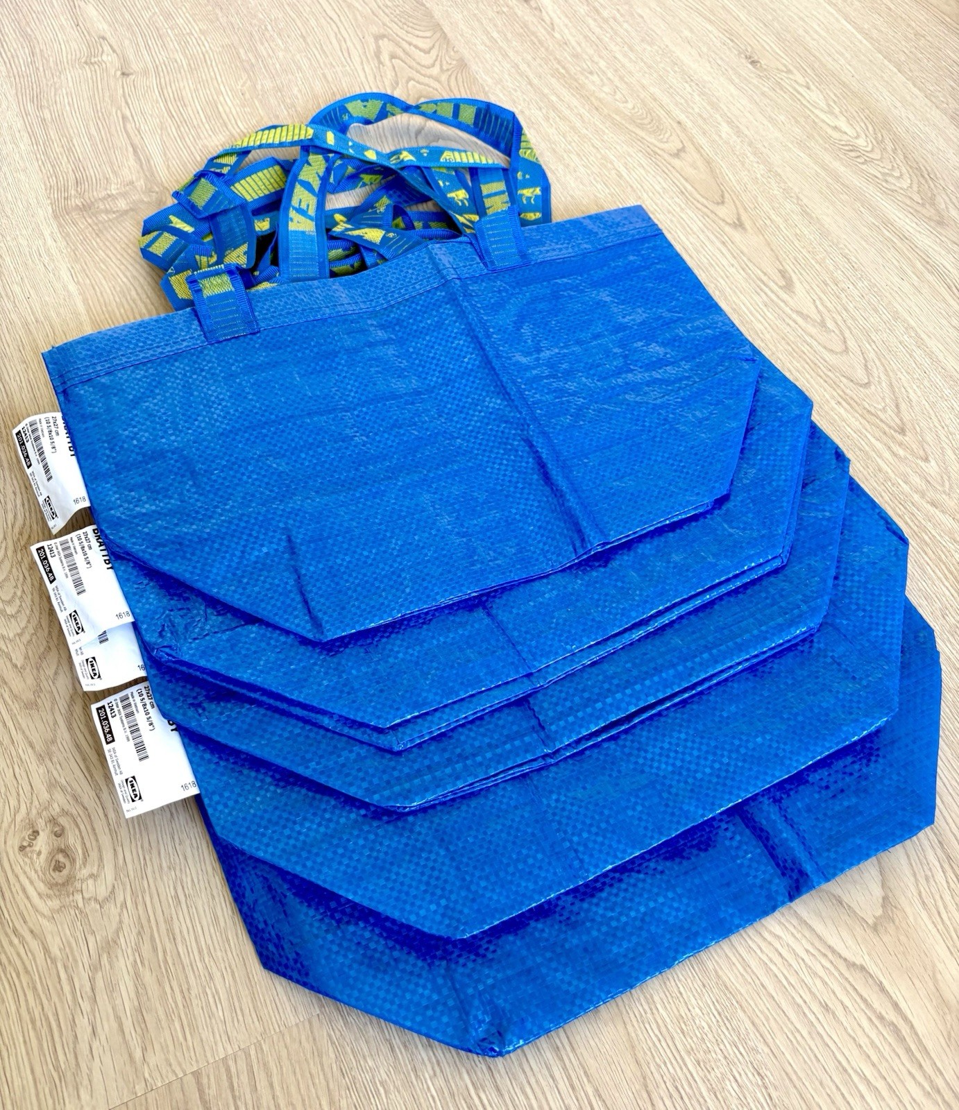Lot of 5 NEW IKEA Brattby Blue Reusable Shopping Bags 27×27 cm Tote Bags