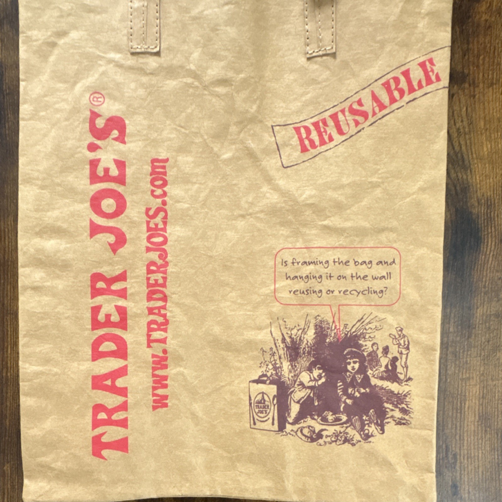 Trader Joe’s Reusable Washable Paper Tote Bag Graphic Print Medium 11x7x14