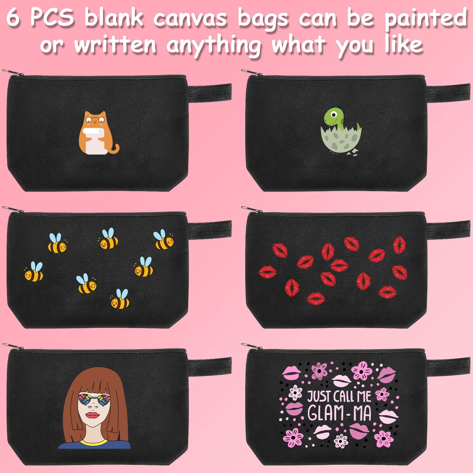 Weewooday 8 Pack Canvas Zipper Pouch Bulk 11.8 x 7.48 x 2.76 Inches, Black