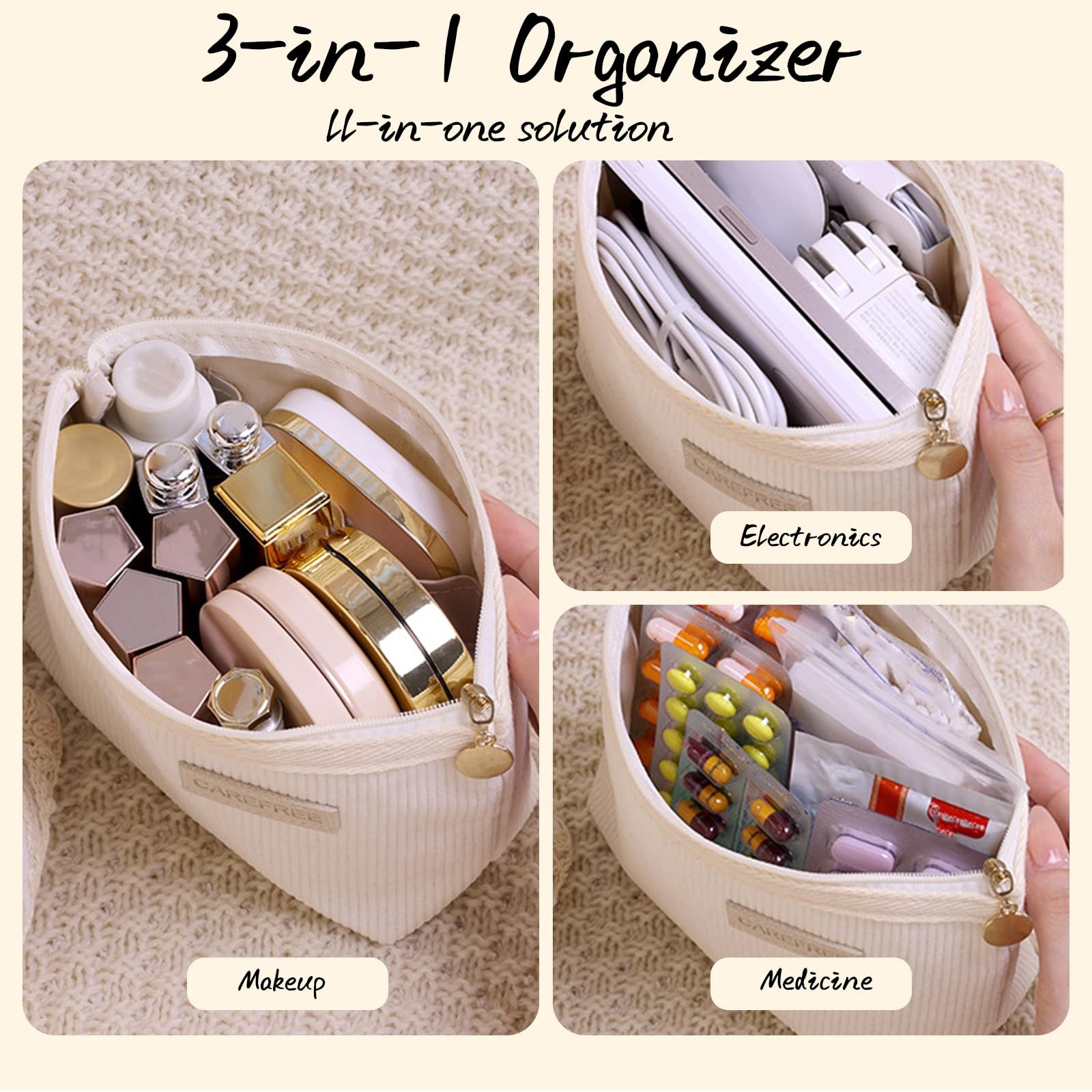 Zinmilin Makeup Bag White,Cosmetic for Purse Make Up Bags,Travel White