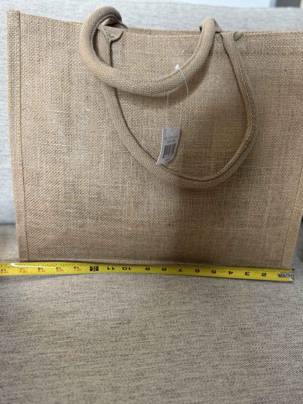 MUJI Set of 3 Reusable Jute Tote Bags Beige Cotton Handles 15-1/2×13-3/4×6″