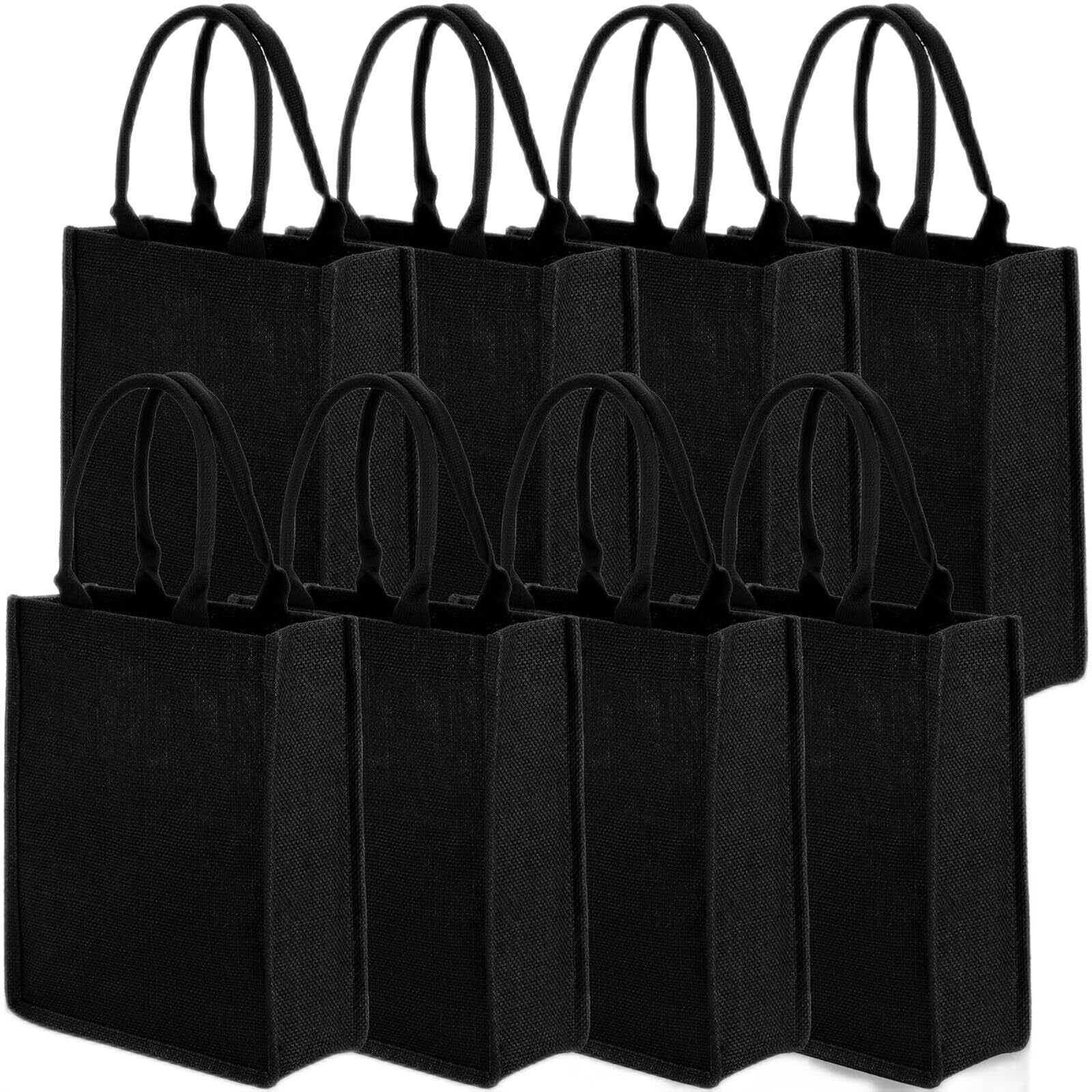 8 Pack Jute Tote Bag with Handle, Jute Beach Tote Laminated Interior, Reusabl…