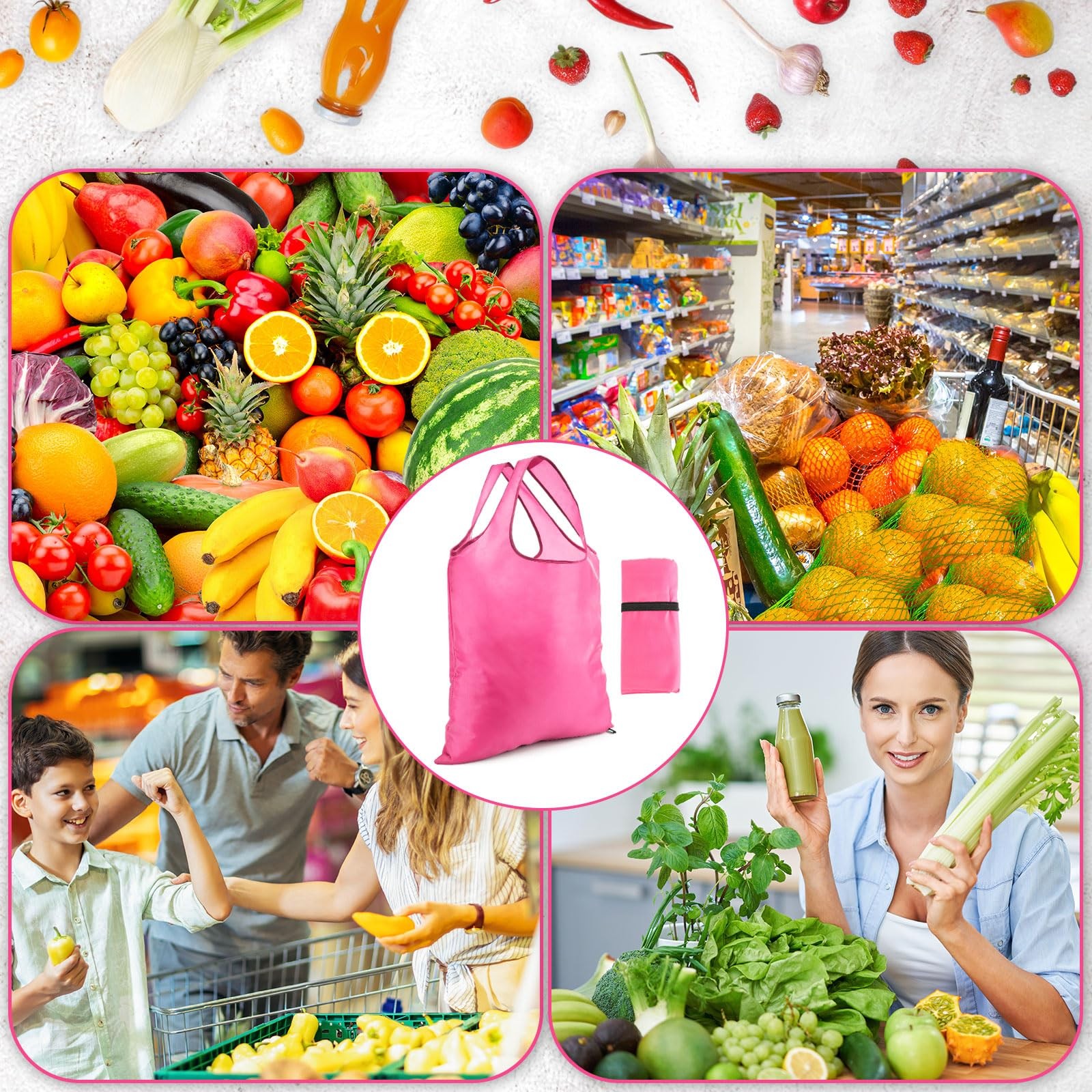 24 Pcs Durable Folding Reusable Grocery Bags Bulk Recycle Shopping Bags with …