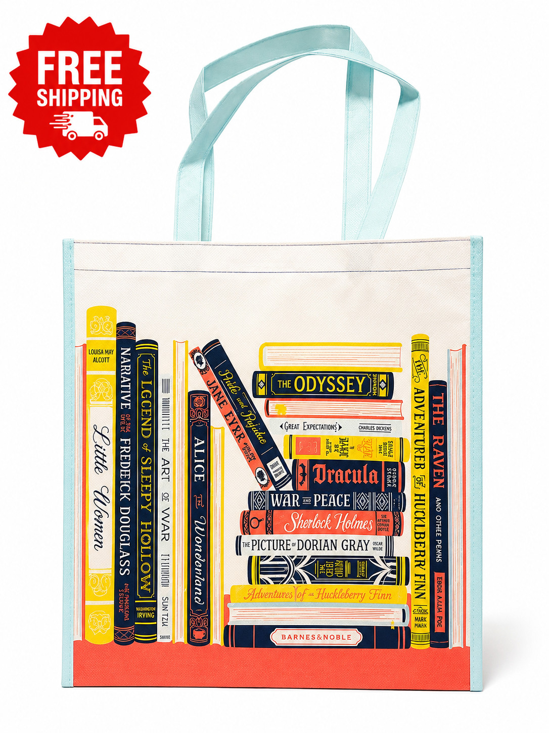 Barnes & Noble Reusable Tote Bag Literary Classics Bookshelf Book Lover New