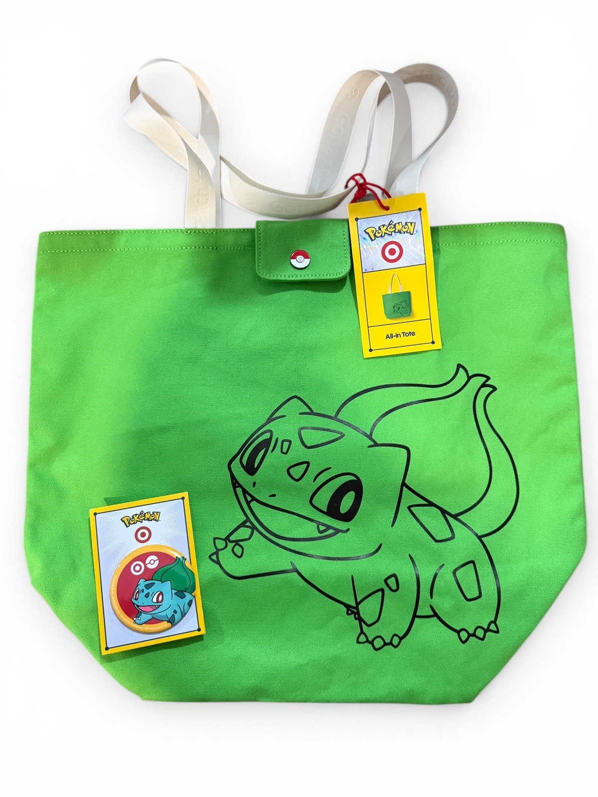 Pokémon x Target Bulbasaur Green Tote Bag w/ Bulbasaur Pin NWT Exclusive