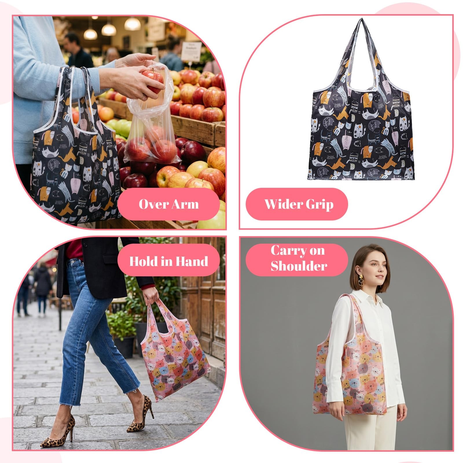 2 Pcs Foldable Shopping Bag Reusable Grocery Bags Extra Large Foldable Shoppi…