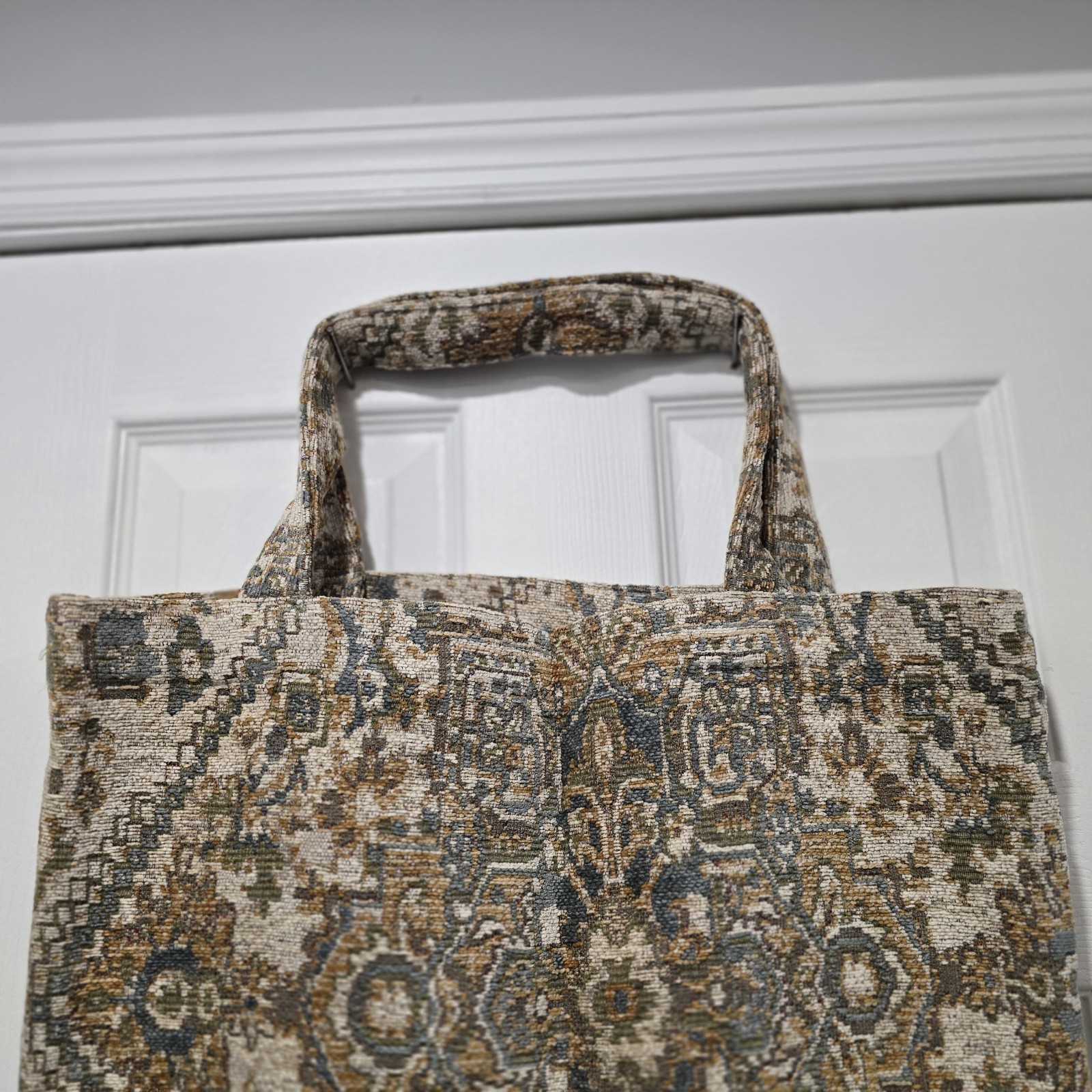 All-Over Pattern Foldable Fabric Reusable Shopping Bag Large Beige Brown Blue