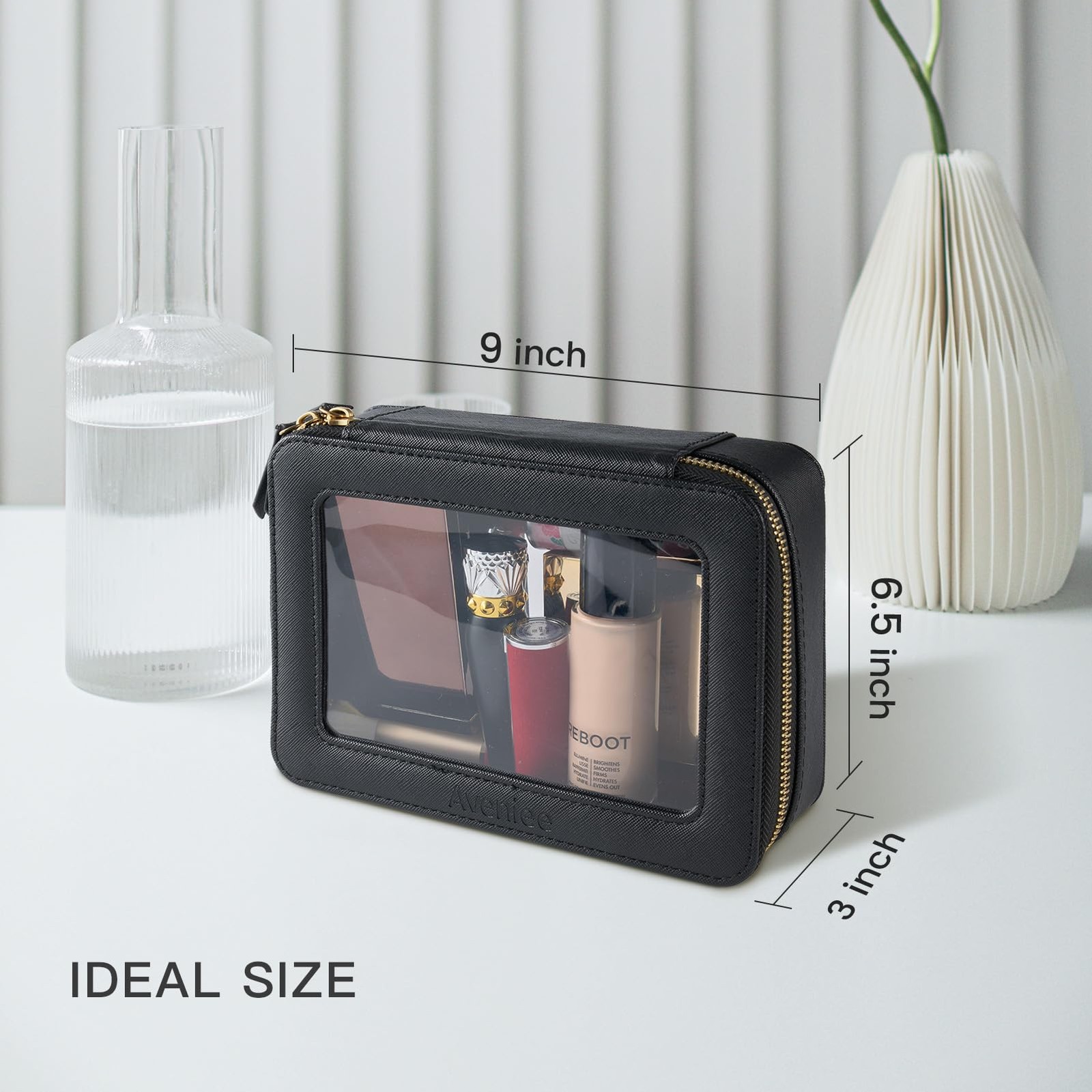 Aveniee Clear Makeup Bag Organizer, Portable Travel Toiletry Middle, Black