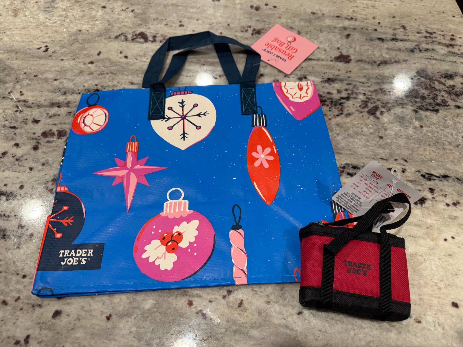 Trader Joe’s Red Micro Tote With Christmas Gift Grocery Bag 2 In 1 Ltd Edition