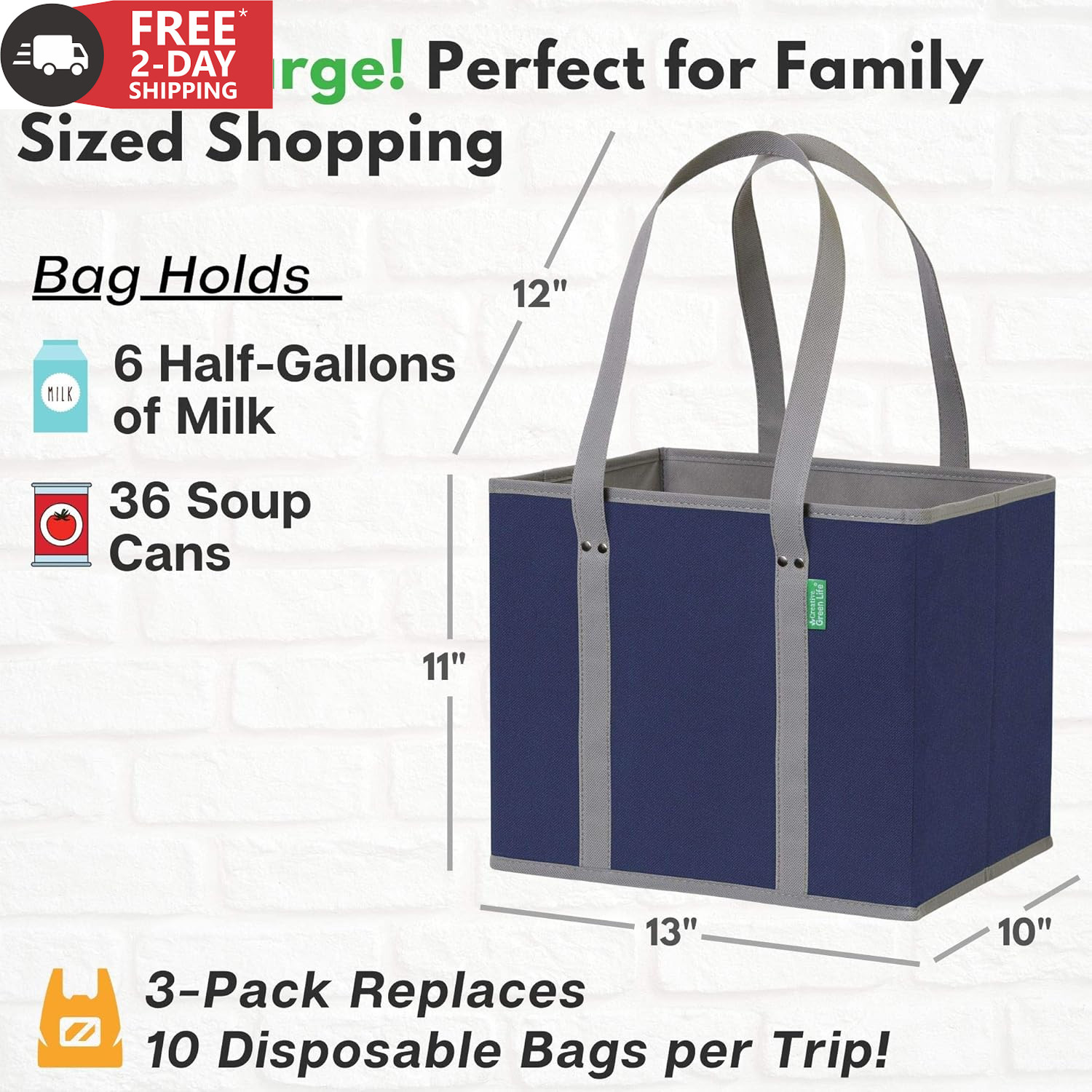 Reusable Grocery Bags (3 Pack) – Heavy Duty Reusable Shopping Bags with Box Shap