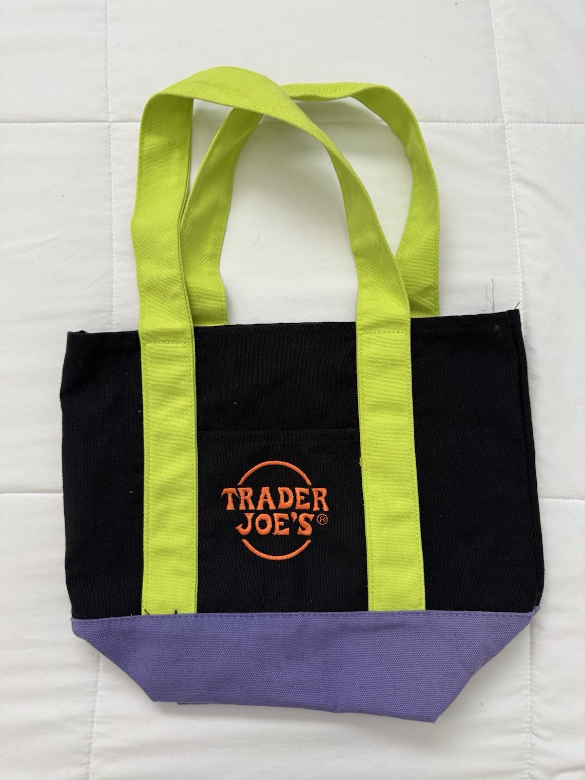 Trader Joe’s Canvas Reusable Shopping Bag Small Foldable Tote Black Green Purple