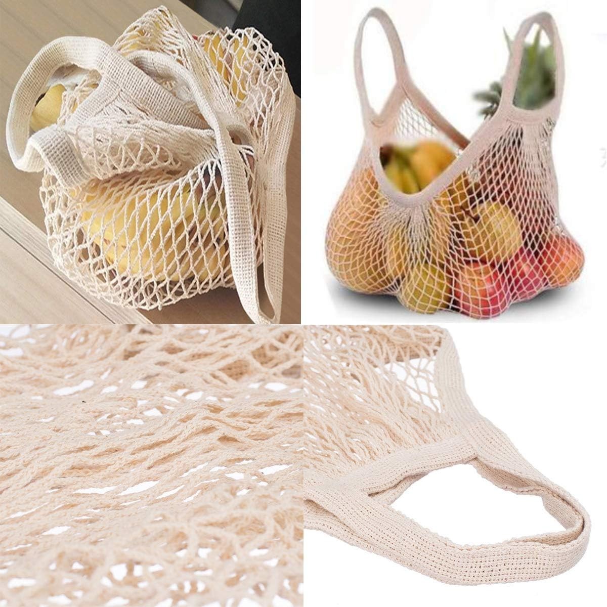 Expandable Retro Cotton Mesh Grocery Bags – Pack of 3, Perfect for Any Outing