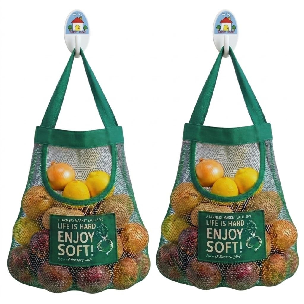 Durable Reusable Hanging Storage Mesh Bags for Fruits, Vegetables, Garlic, Gi…