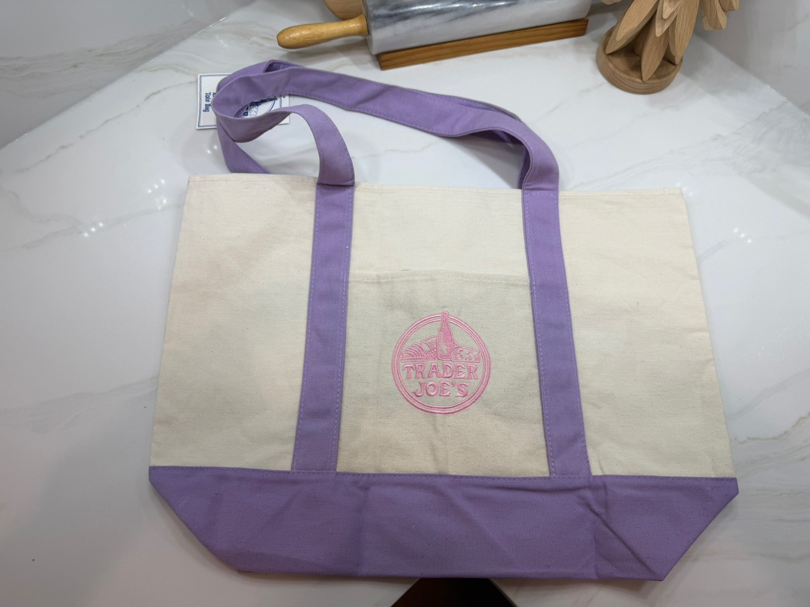 NWT Trader Joe’s Lavender Large Canvas Tote Bag Limited Release