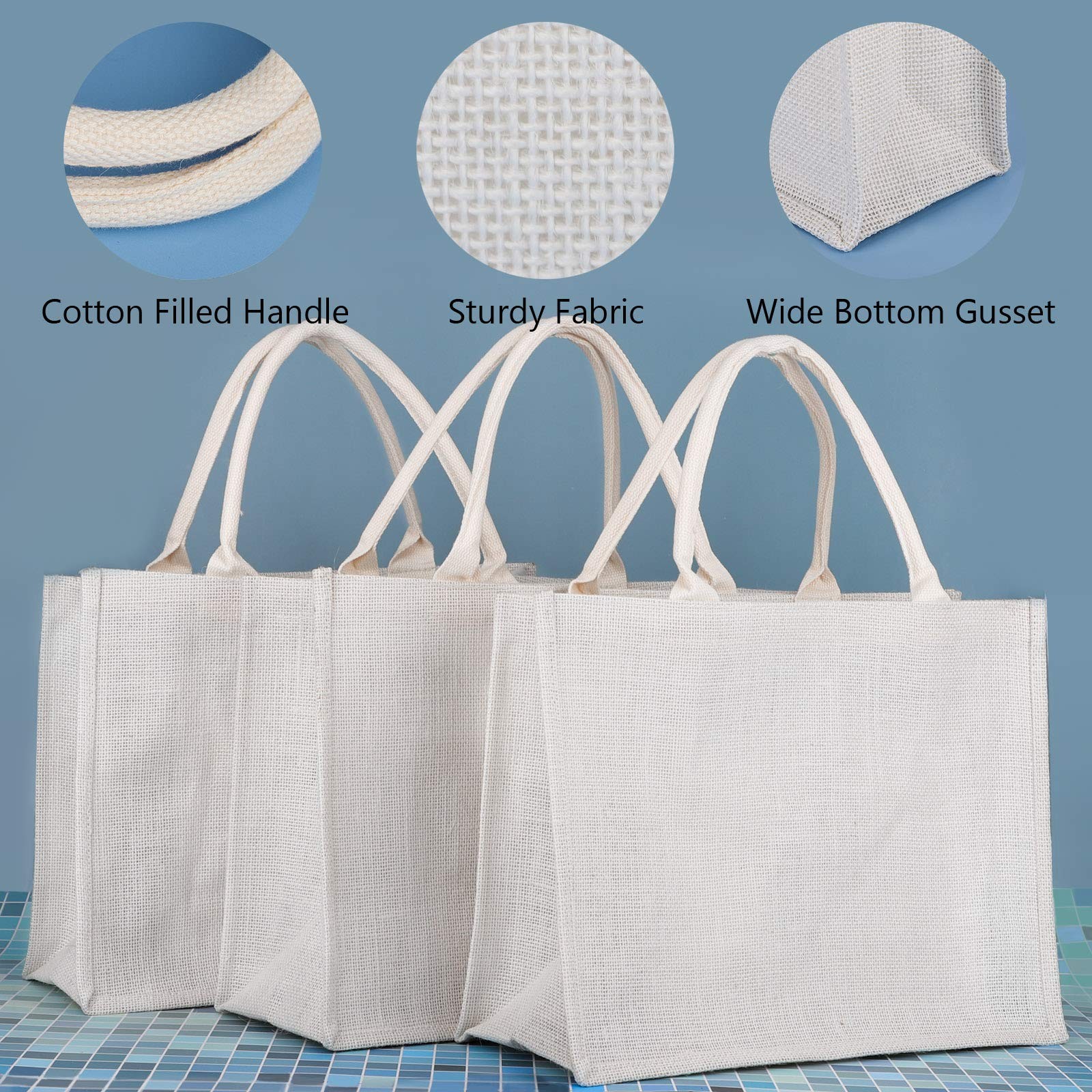 Segarty Tote Bags, 6 Pack Large White Burlap Jute Reusable Canvas Gift Favors…