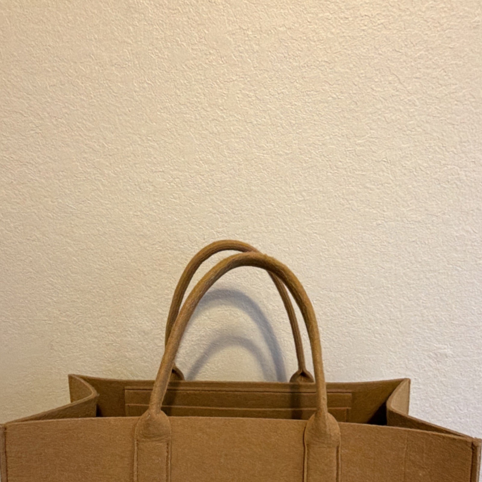 Brown Felt Large Reusable Shopping Bag with Handles, Inner Pocket, 17x15x6 in