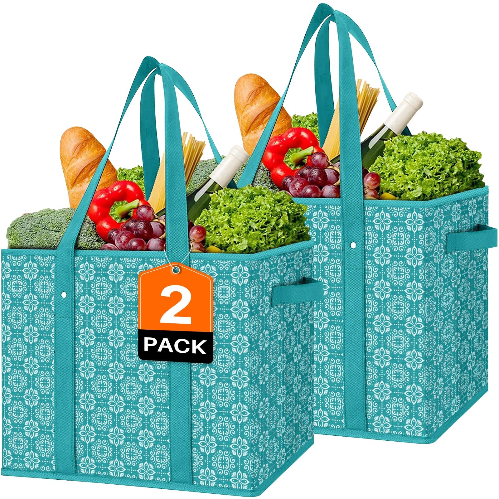 WISELIFE Reusable Grocery Bags 2 Pack,Large Grocery Tote Bag Water Resistant …