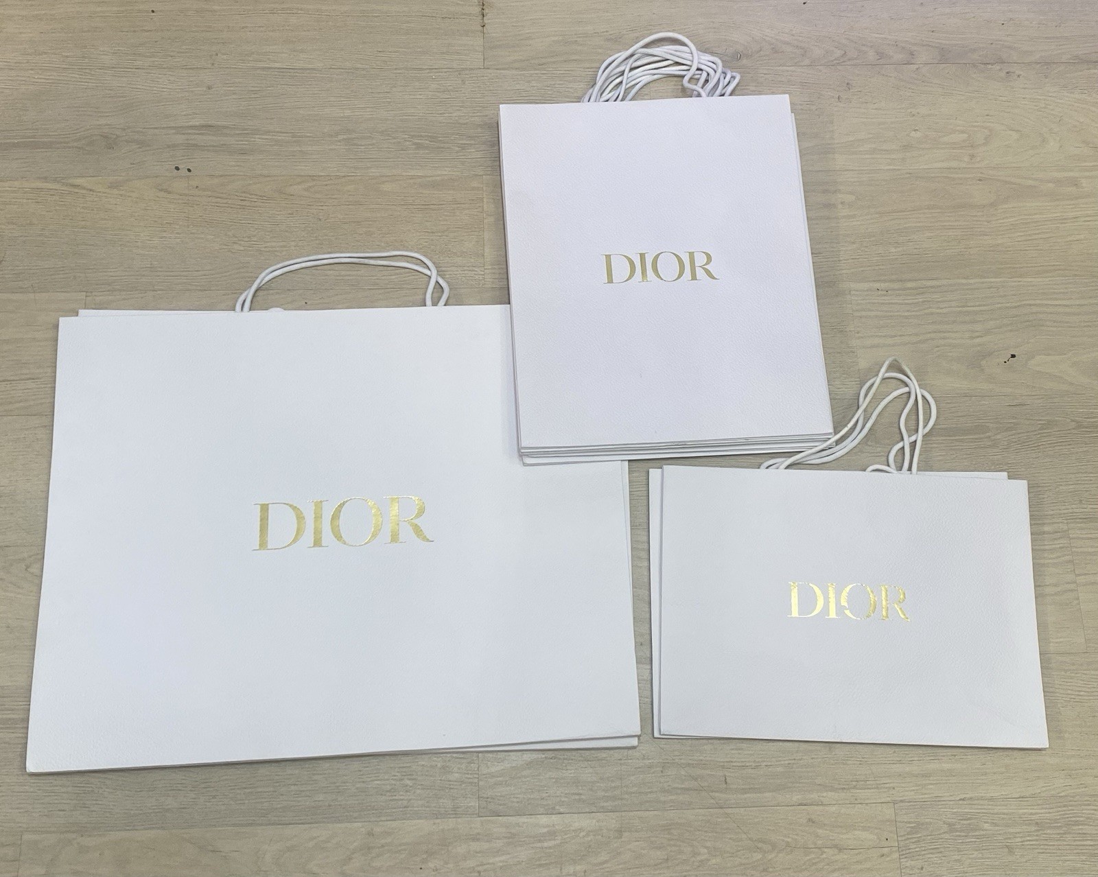 Set of 9-Dior Authentic White Gold Empty Gift Shopping Paper Bags All Size Lot