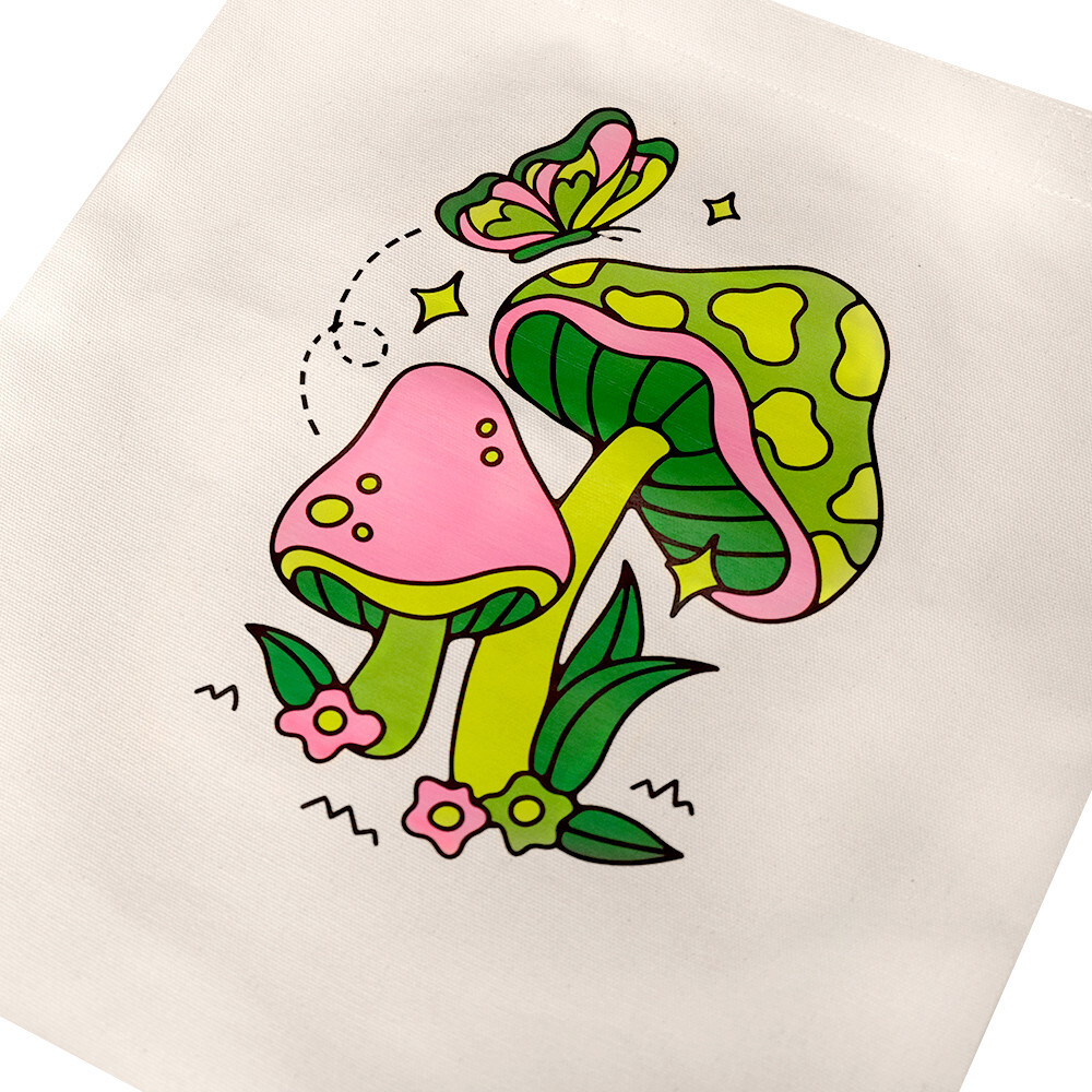 15″L x 16″H Reusable Canvas Mushroom Tote Bag,Grocery Bag,Beach Bag,Shopping Bag