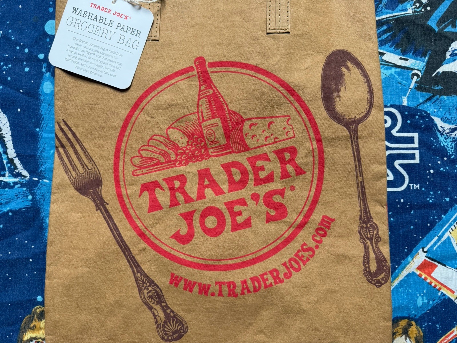 Trader Joe’s Washable Reusable Paper Shopping Bag Brown/Red Logo Tote Brand New