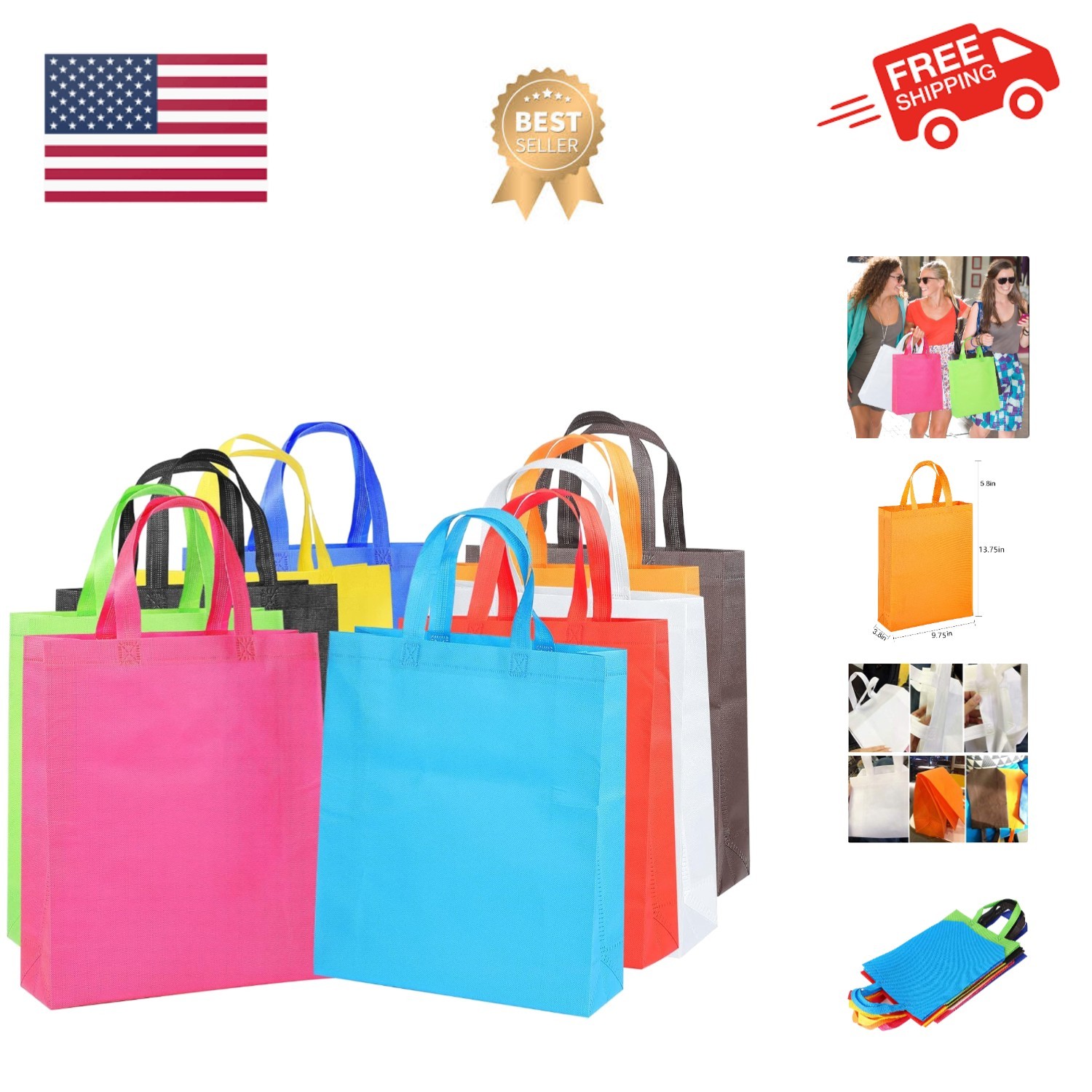 Supersize 14 Pack Reusable Non Woven Gift Bags with Handles Party Fabric Tote…