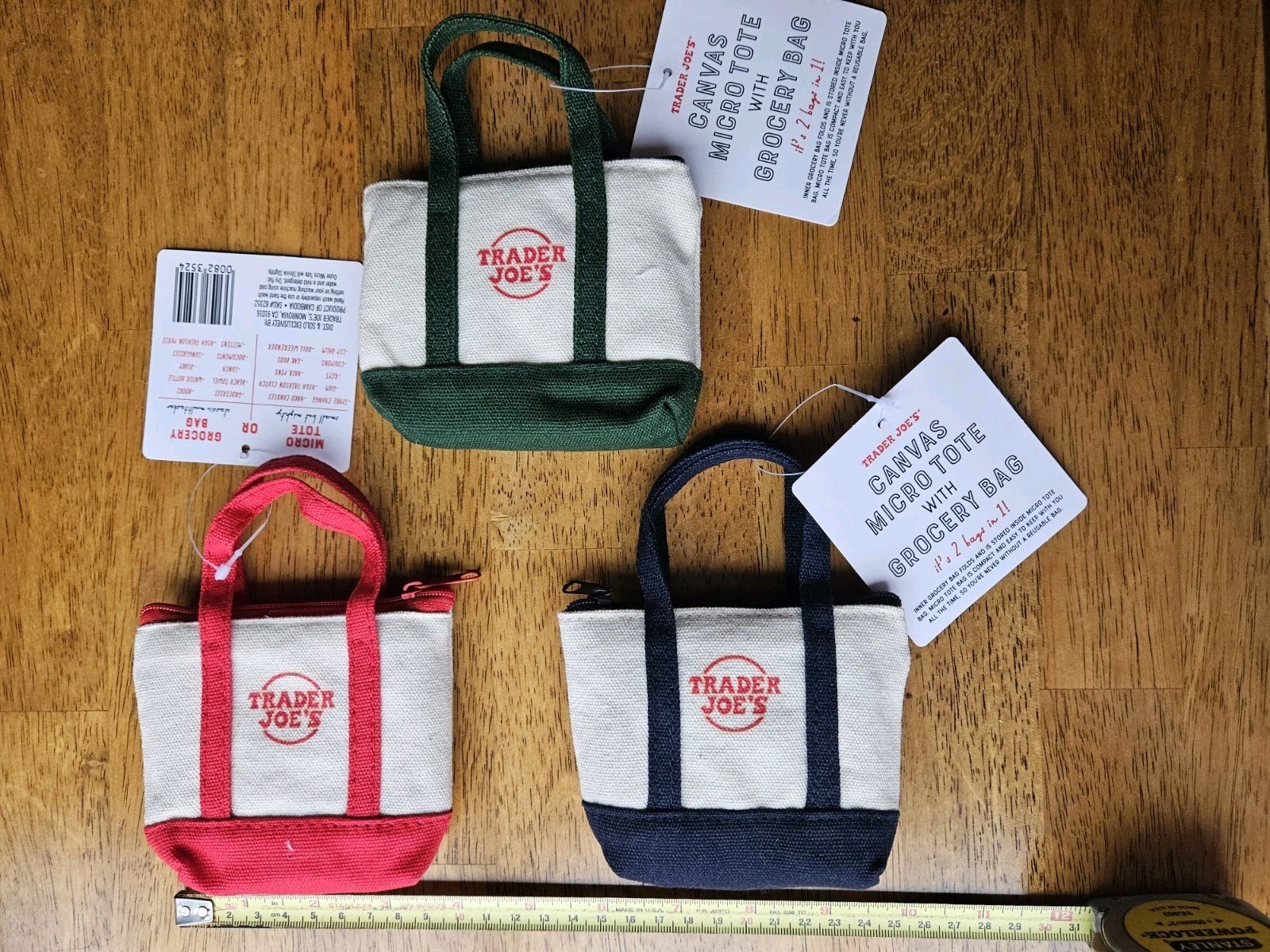 Trader Joe’s 3 Set Mini Canvas Micro Tote With Storage Bag Limited, 🇺🇲 Seller