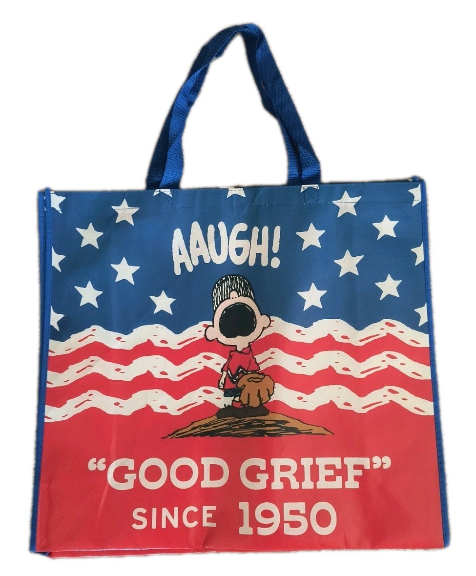Peanuts Charlie Brown XLarge Red/Whtie/Blue Reusable Shopping Gift Bag w/Handle