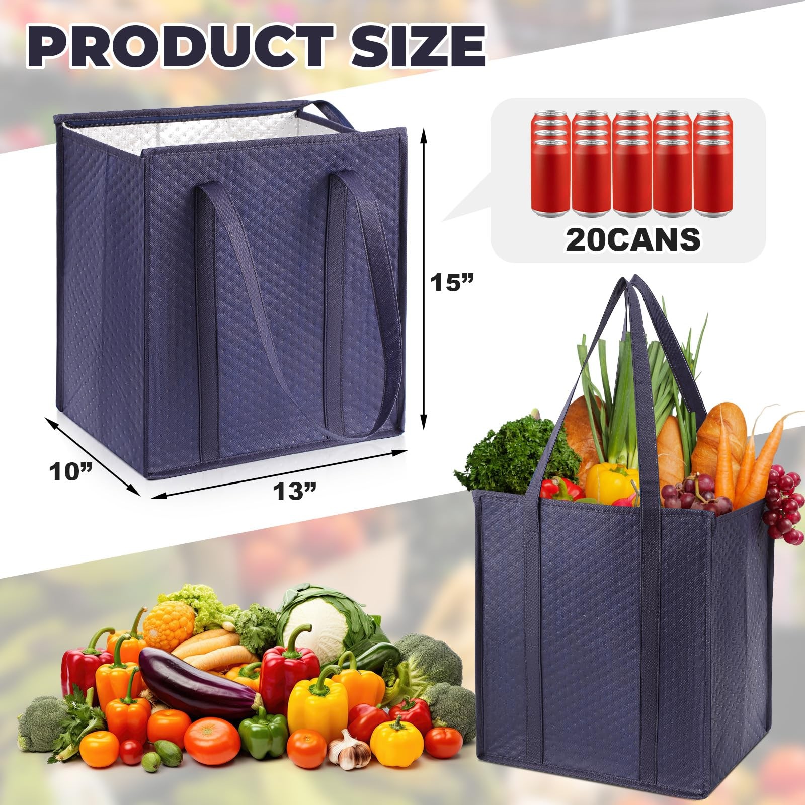 3 Pcs XL-Large Insulated Grocery Bags with Zippered Top & Handle-Reusable The…