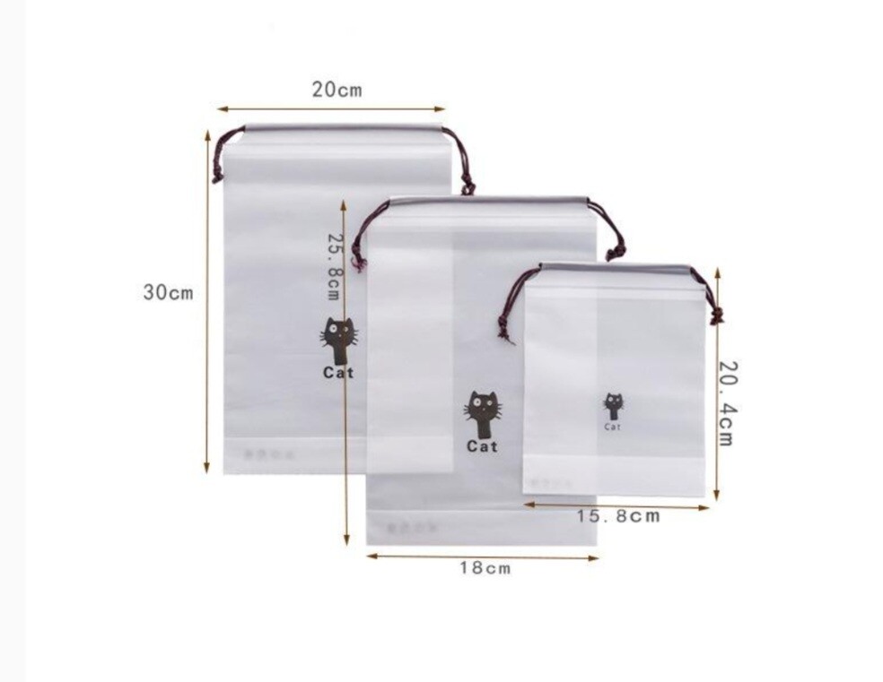 10× PC Cat Print Transparent Drawstring Frosted Plastic Gift Storage Travel Bag