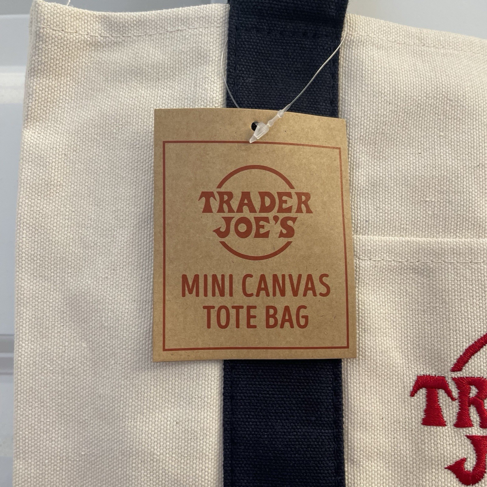 NWT Trader Joe’s NAVY BLUE Mini Canvas Tote Lunch Bag NAVY BLUE w/STICKERS