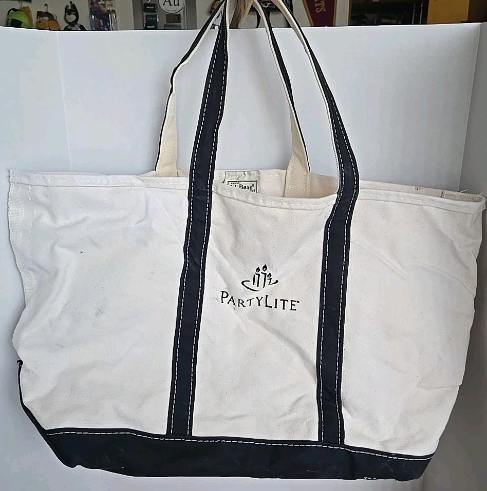 L.L. Bean Boat And Tote PartyLite Embroidered Logo White & Black Canvas Bag