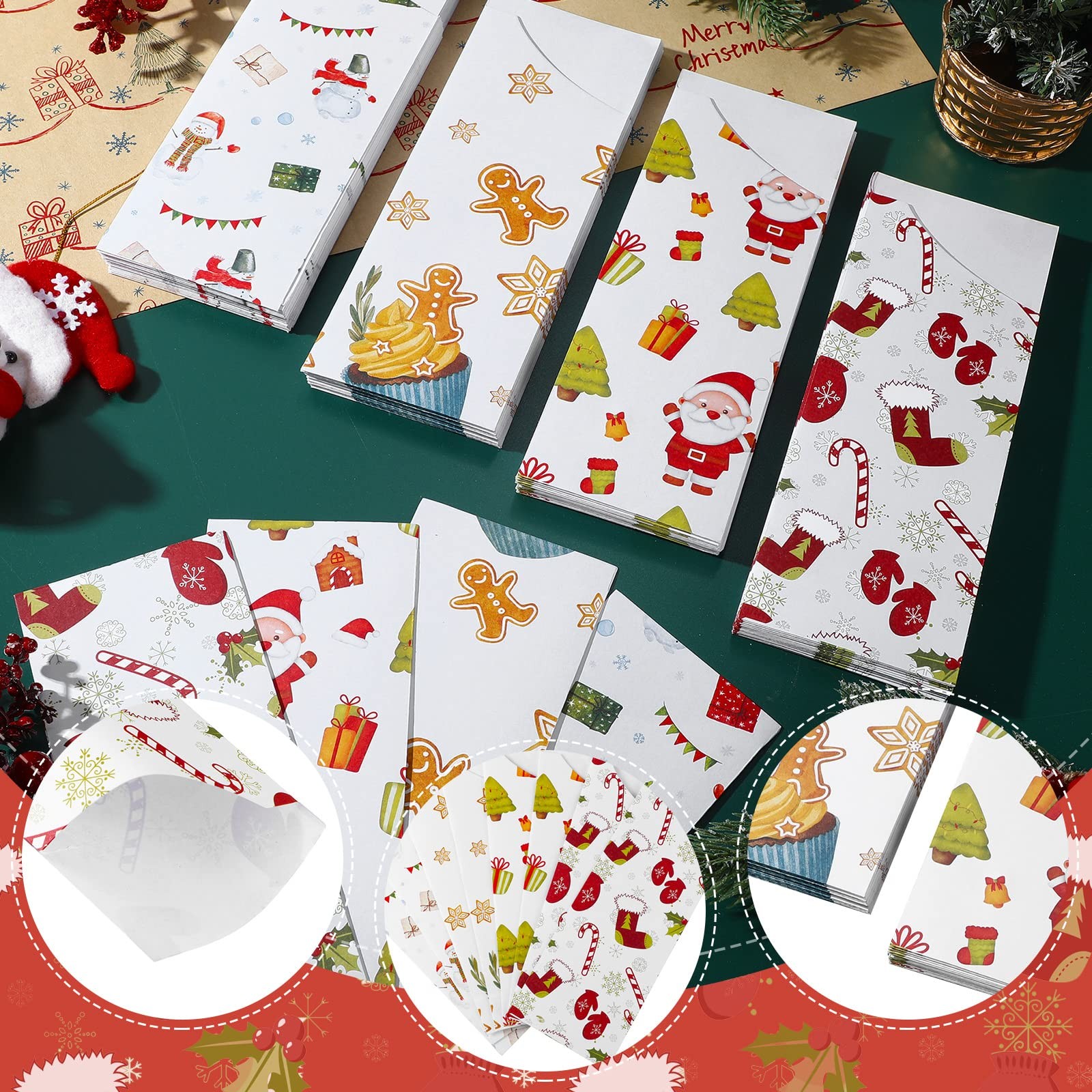 Roowest 100 Pcs Christmas Silverware Bags Disposable Utensil Cutlery Santa