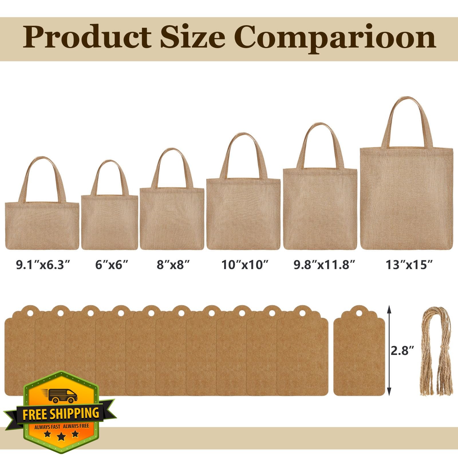 Aliceset 36 Light Brown burlap tote bags 8x8x3.2