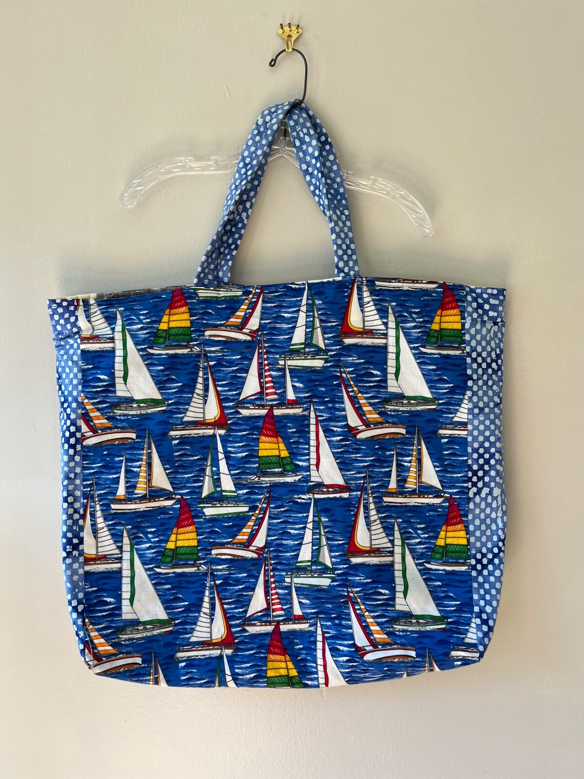 Handmade Tote Eco Friendly Reusable Colorful Sailboat Grocery Beach Bag Large