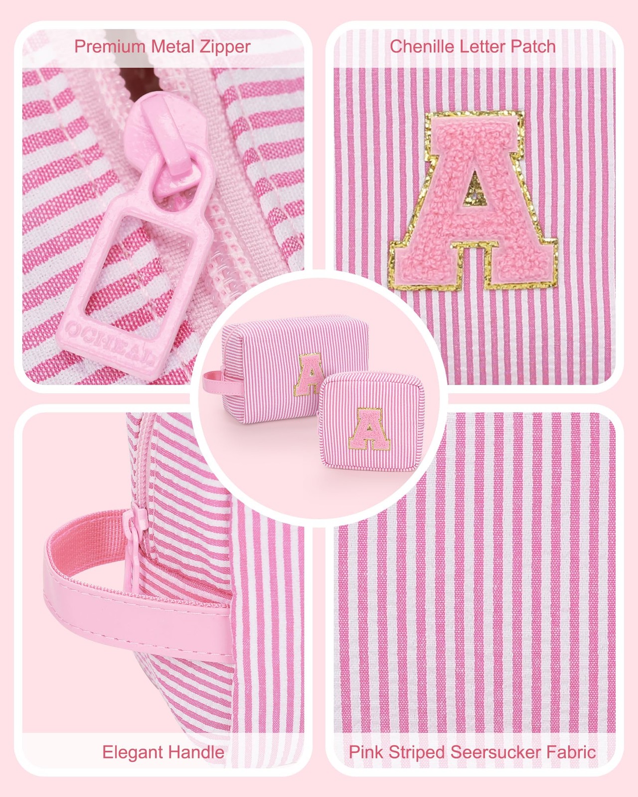MONSTINA Easter Basket Gifts for Teens,Initial Makeup Bag,Monogram Pink 2