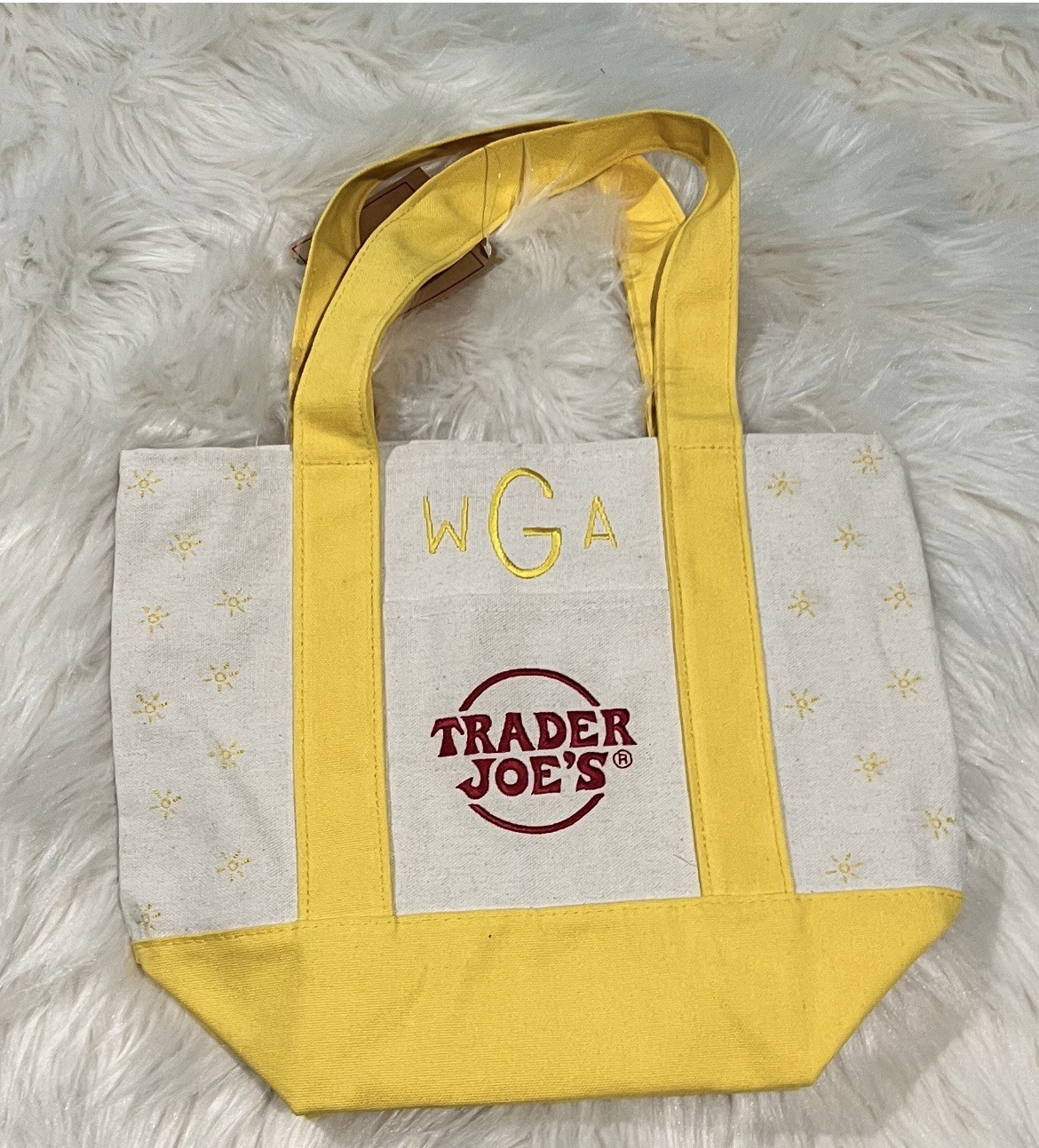 Embroidered Trader Joe’s Striped Beige Tan Canvas Tote Bag Golf Pickleball