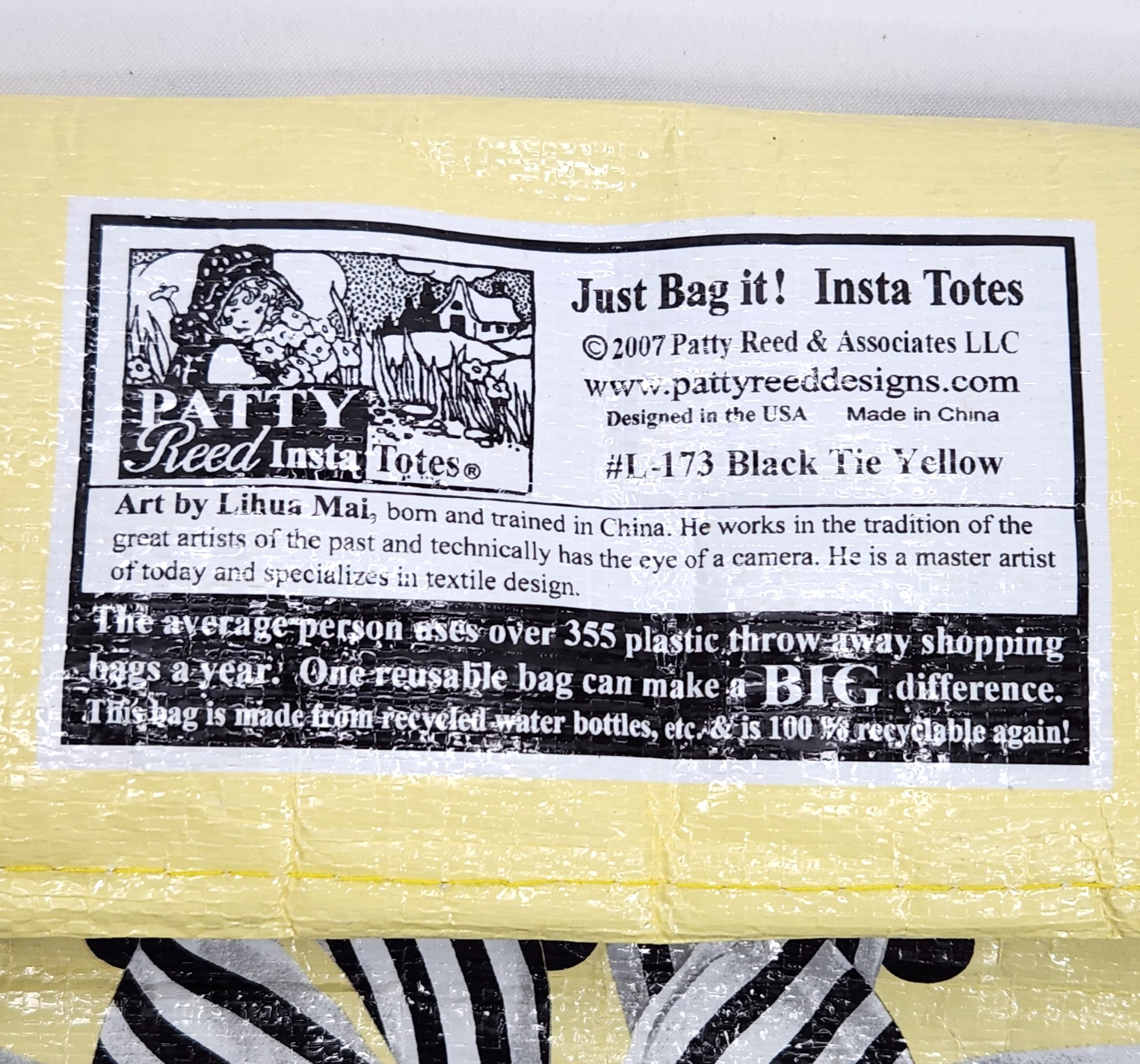 Vtg Patty Reed 2007 Insta Tote Small 11″ Yellow Black White Bow Dots