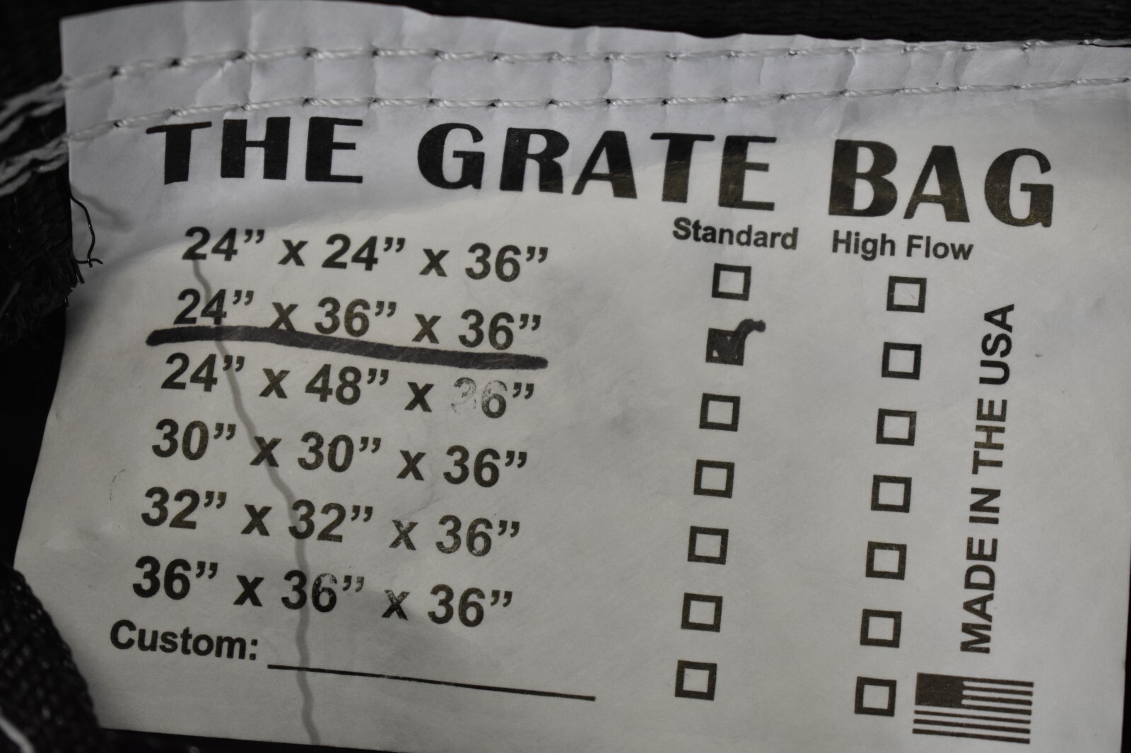 The Grate Bag Storm Drain Undermount Bag Insert Standard 24″ x 36″ x 36″ Black