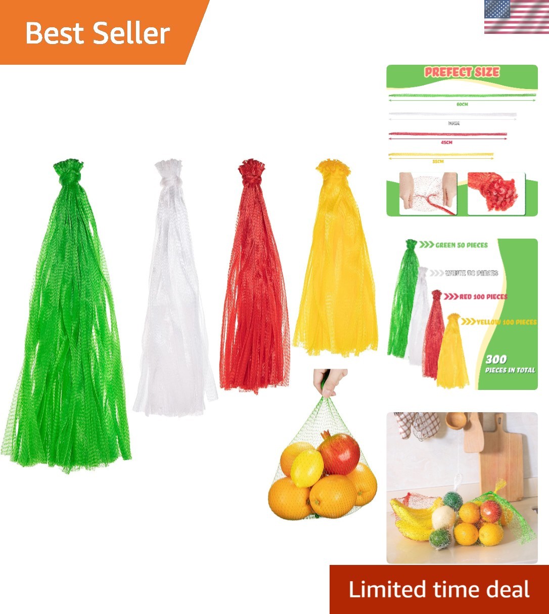 300 Pcs Reusable Mesh Nylon Netting with Loop Style Closures, Onion Reusable …